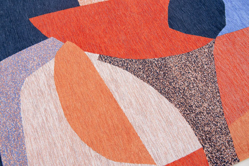 9' X 13' Blue And Red Abstract Washable Area Rug