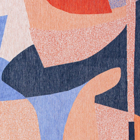 9' X 13' Blue And Red Abstract Washable Area Rug