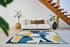 8' Blue And Yellow Abstract Washable Round Rug
