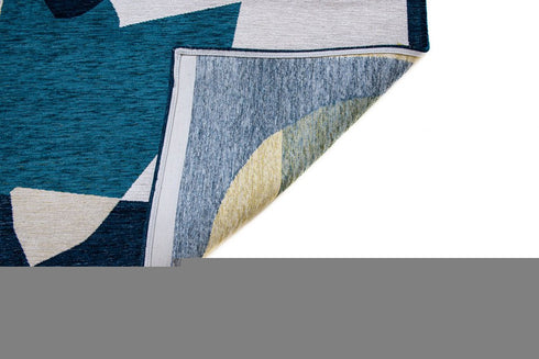 8' Blue And Yellow Abstract Washable Round Rug