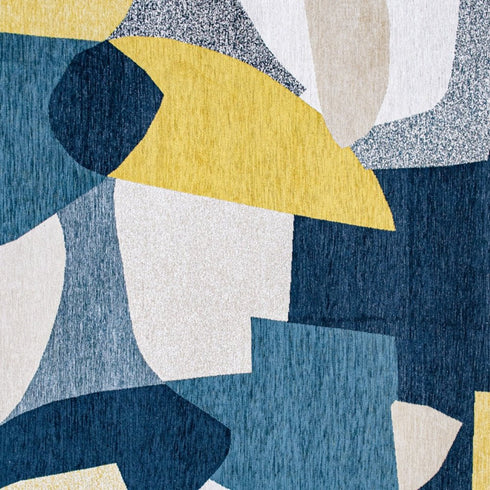 8' Blue And Yellow Abstract Washable Round Rug