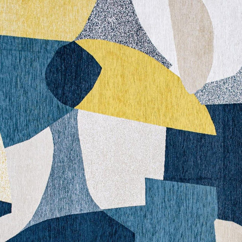 8' Blue And Yellow Abstract Washable Round Rug