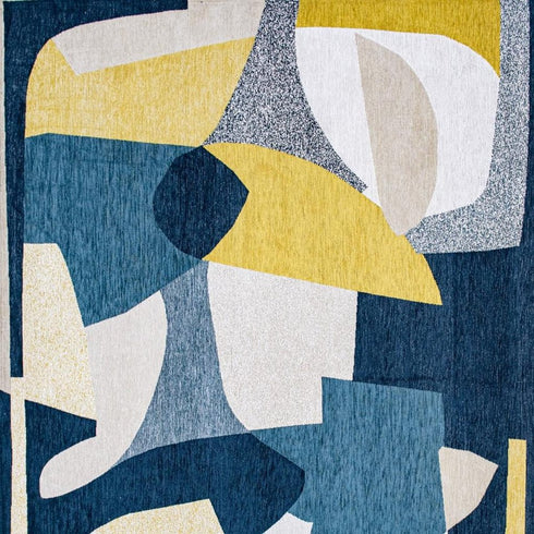 8' Blue And Yellow Abstract Washable Round Rug