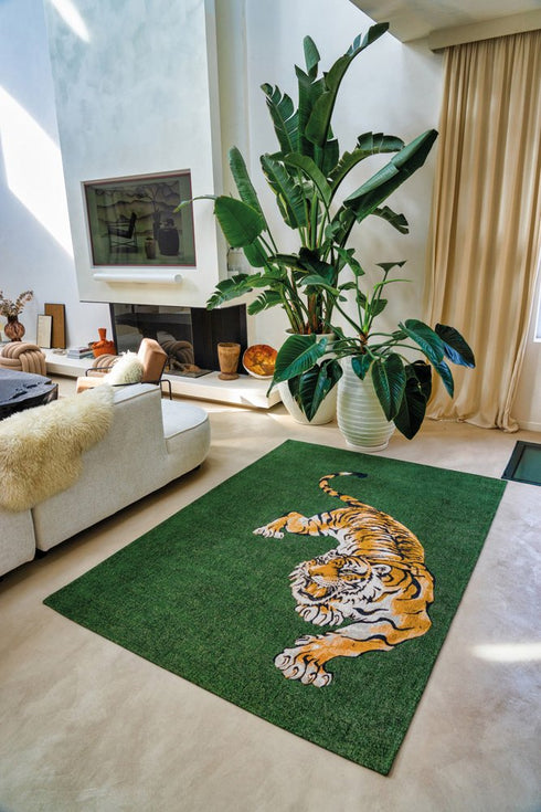 6' X 8' Green And Yellow Abstract Washable Area Rug