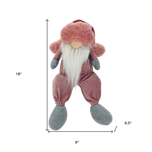 18" Pink Gray And White Fabric Standing Gnome