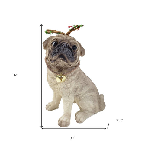 4" Cream Brown And Gold Polyresin Dog Christmas Figurine