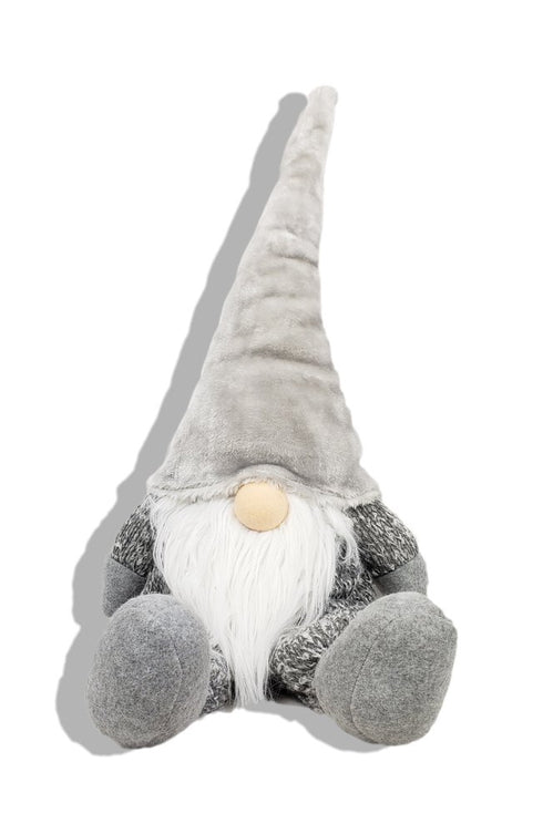 29" Gray And White Fabric Christmas Santa and Mrs. Claus Sitting Gnome