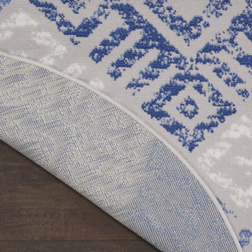 8' Beige Blue and Gray Geometric Round Rug