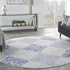 8' Beige Blue and Gray Geometric Round Rug