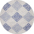 8' Beige Blue and Gray Geometric Round Rug
