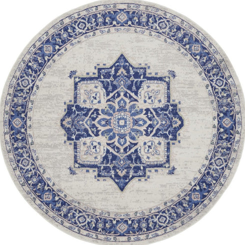 8' Ivory and Blue Floral Round Rug