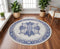 8' Ivory and Blue Floral Round Rug