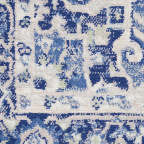 8' Ivory and Blue Floral Round Rug