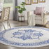 8' Ivory and Blue Floral Round Rug
