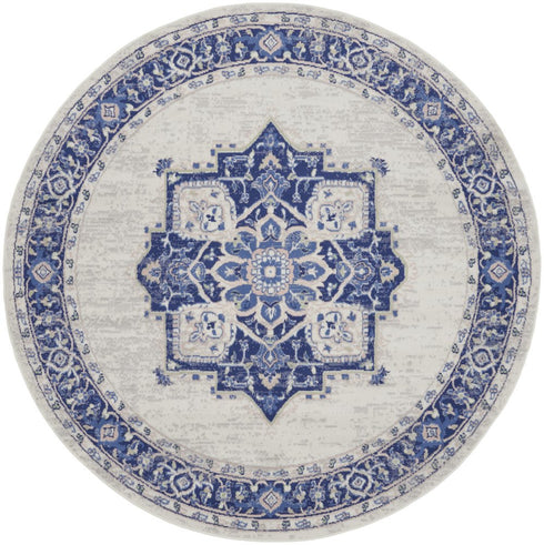 8' Ivory and Blue Floral Round Rug