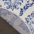 8' Ivory and Navy Blue Damask Distressed Round Rug