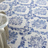 8' Ivory and Navy Blue Damask Distressed Round Rug