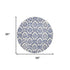 8' Ivory and Navy Blue Damask Distressed Round Rug