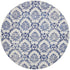 8' Ivory and Navy Blue Damask Distressed Round Rug