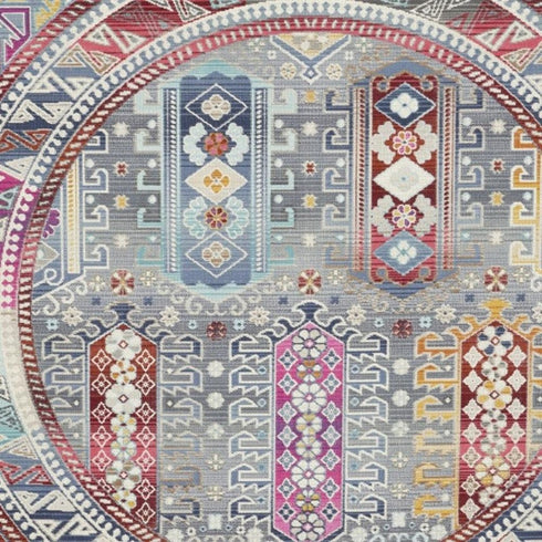 9' X 12' Ivory Gray And Red Floral Distressed Non Skid Area Rug