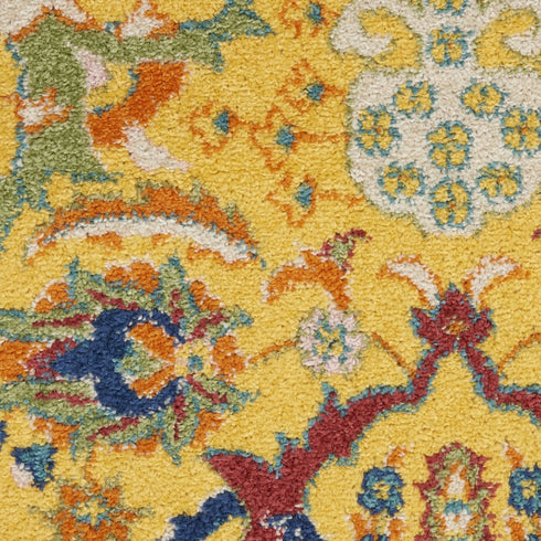5' Yellow Round Floral Power Loom Area Rug