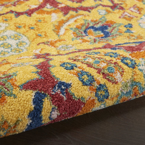 5' Yellow Round Floral Power Loom Area Rug