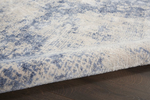 8' Ivory And Blue Abstract Non Skid Runner Rug