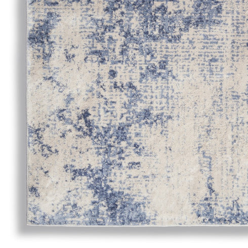 8' Ivory And Blue Abstract Non Skid Runner Rug