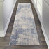 8' Ivory And Blue Abstract Non Skid Runner Rug