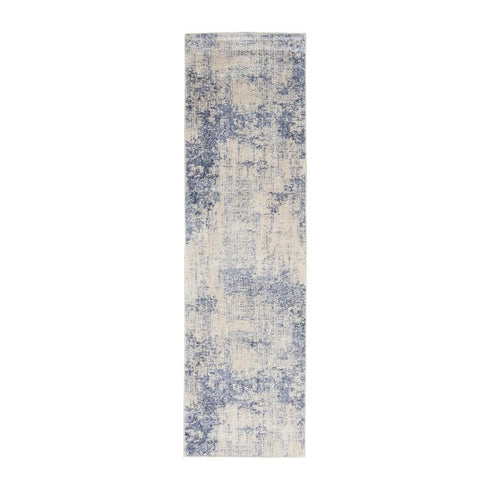 8' Ivory And Blue Abstract Non Skid Runner Rug