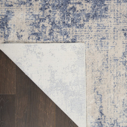 8' Ivory And Blue Abstract Non Skid Runner Rug