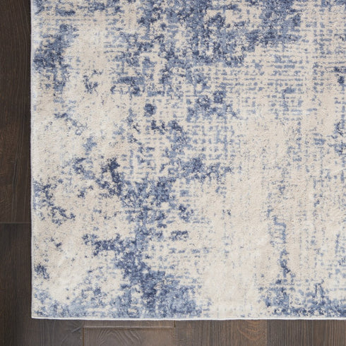 8' Ivory And Blue Abstract Non Skid Runner Rug