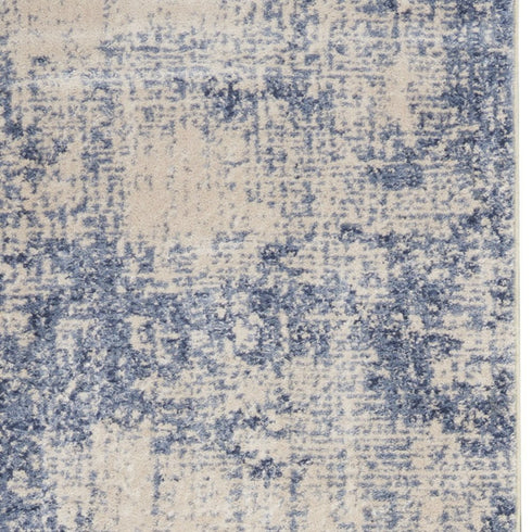 8' Ivory And Blue Abstract Non Skid Runner Rug