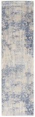 8' Ivory And Blue Abstract Non Skid Runner Rug
