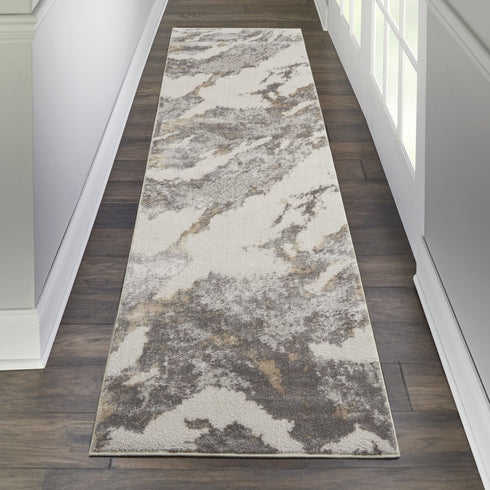 8' Ivory Brown And Gray Abstract Non Skid Runner Rug