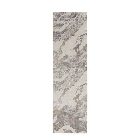 8' Ivory Brown And Gray Abstract Non Skid Runner Rug