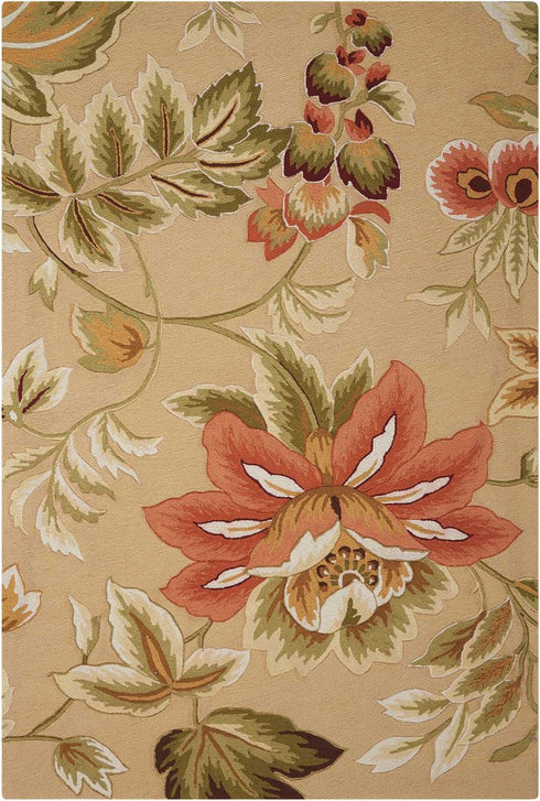 5' X 8' Beige and Red Botanical Leaves Hand Carved Handmade Area Rug