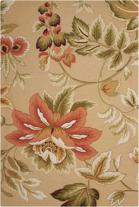 5' X 8' Beige and Red Botanical Leaves Hand Carved Handmade Area Rug