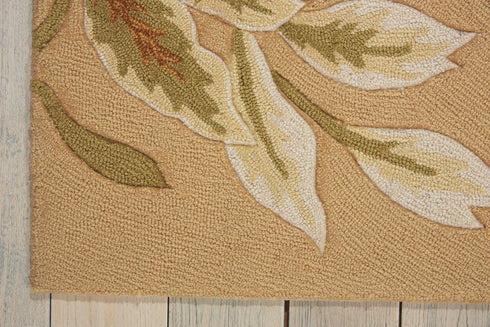 5' X 8' Beige and Red Botanical Leaves Hand Carved Handmade Area Rug