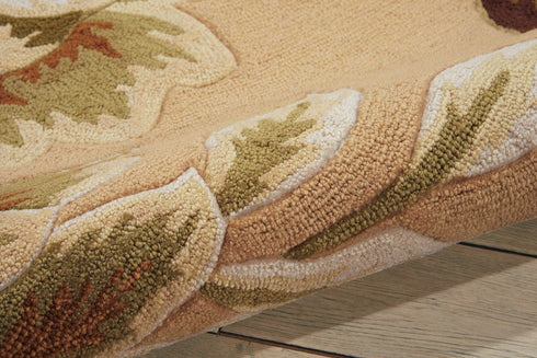 5' X 8' Beige and Red Botanical Leaves Hand Carved Handmade Area Rug
