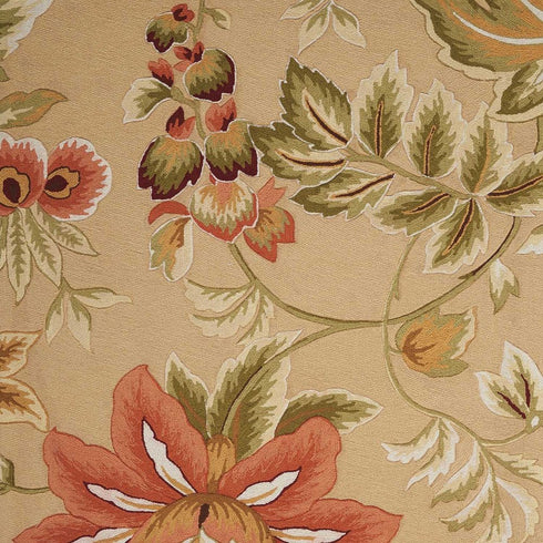 5' X 8' Beige and Red Botanical Leaves Hand Carved Handmade Area Rug