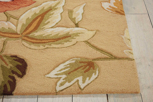 5' X 8' Beige and Red Botanical Leaves Hand Carved Handmade Area Rug