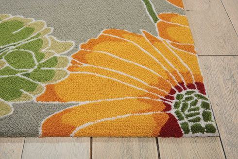 5' X 8' Gray Red and Yellow Floral Hand Carved Handmade Area Rug