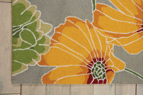 5' X 8' Gray Red and Yellow Floral Hand Carved Handmade Area Rug