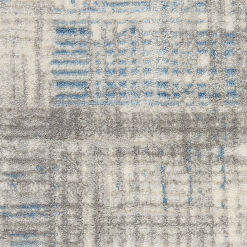 7' Ivory Blue And Gray Abstract Distressed Runner Rug
