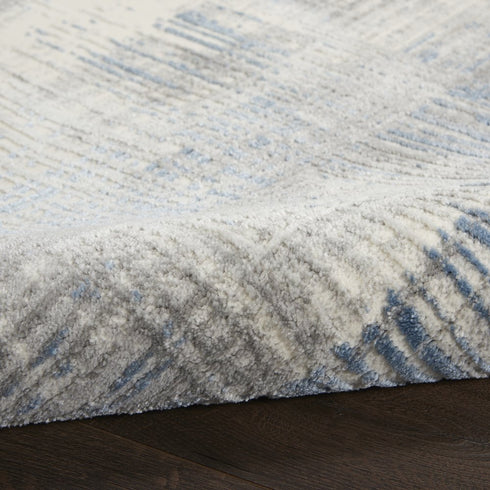 7' Ivory Blue And Gray Abstract Distressed Runner Rug