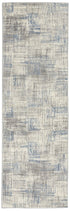 7' Ivory Blue And Gray Abstract Distressed Runner Rug