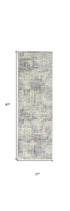 7' Ivory Blue And Gray Abstract Distressed Runner Rug