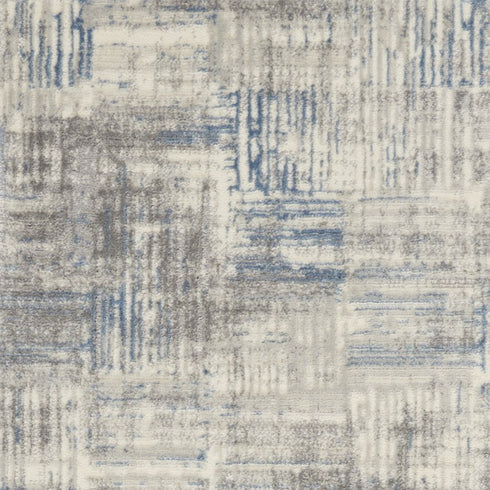 7' Ivory Blue And Gray Abstract Distressed Runner Rug