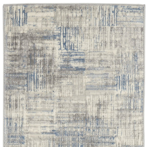 7' Ivory Blue And Gray Abstract Distressed Runner Rug